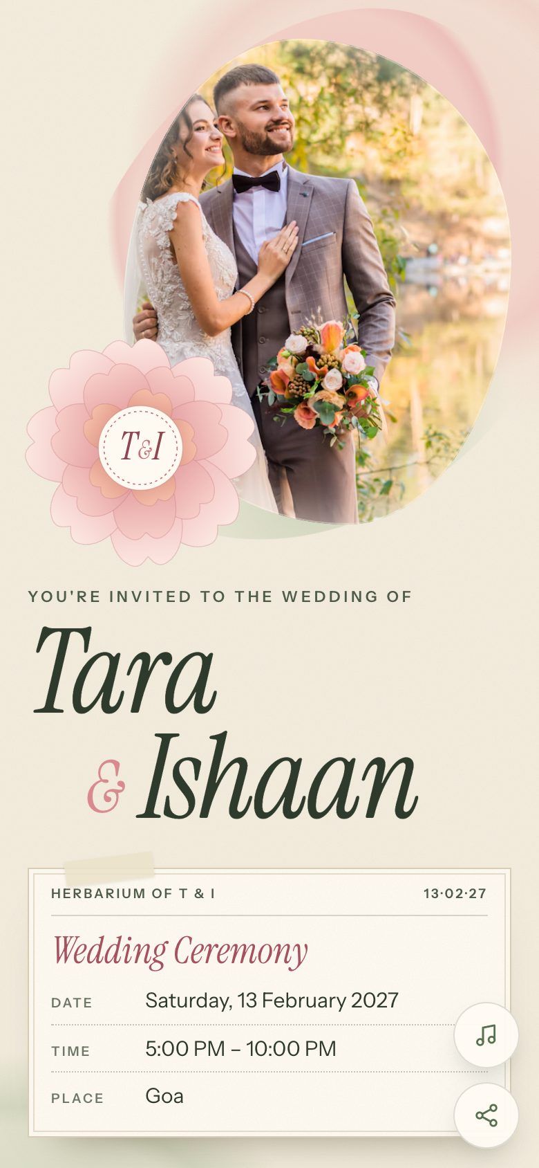 Blossom Garden invitation website on a phone
