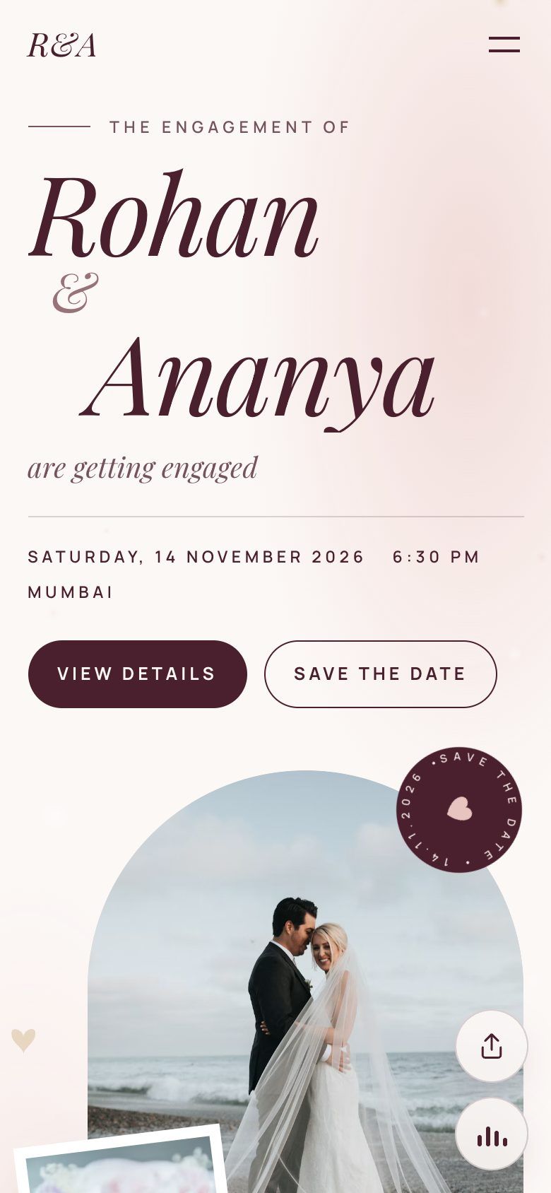 Blush Editorial invitation website on a phone